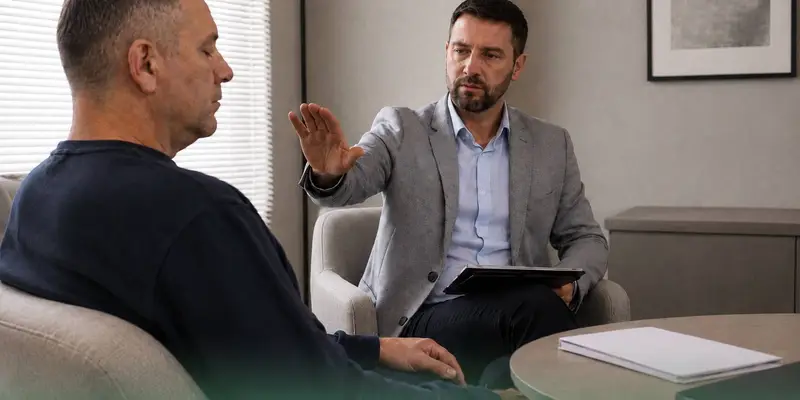 Врач-гипнолог в Муравленко проводит сеанс лечения алкоголизма гипнозом.